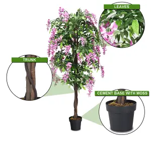 Costway 180cm Realistic Artificial Wistera Flower Tree Fake Greenery Plants Potted Plant