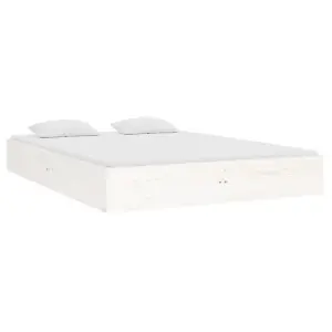 vidaXL Bed Frame White Solid Wood 135x190 cm Double