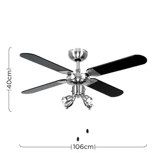 ValueLights Chrome 42" Ceiling Fan With Spot Lights Black Reversible Blades And Remote Control