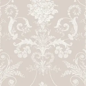 Laura Ashley Josette White & dove grey Damask Smooth Wallpaper Sample