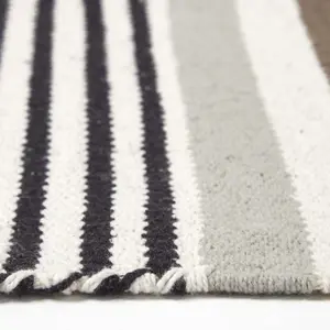 Homescapes Modern Black Grey Scandinavian Style Striped Cotton Rug, 120 x 180 cm