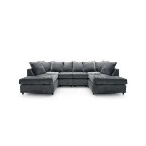 Harriet Plus Crushed Chenille U-Shape Sofa in Dark Grey