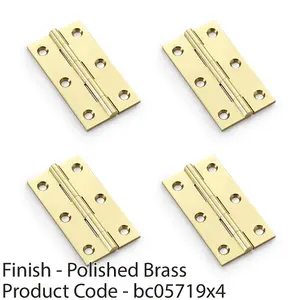 4 PACK - PAIR Solid Brass Cabinet Butt Hinge - 75mm - Polished Brass Premium Cupboard