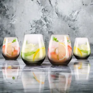 URBNLIVING 450ml Set of 4 Smoked Black Glass Drinking Bar Water Beverage Glasses Tumblers