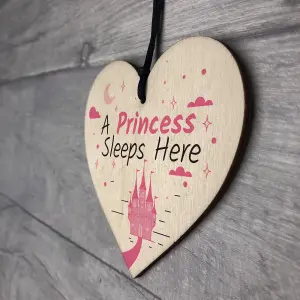 Red Ocean A Princess Sleeps Here Wooden Hanging Heart Baby Daughter Bedroom Plaque Girls Door Sign