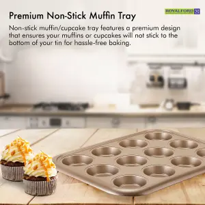 Royalford 12 Cup Premium Non-Stick Muffin Tray, Aluminium Build