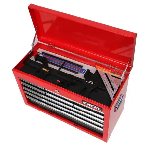 Heavy Duty 9 Drawer Top Tool Chest Storage Box Ball Bearing Slide Black and Red