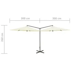 Berkfield Double Parasol with Steel Pole Sand 600 cm