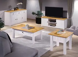 Panama 2 Door 1 Shelf Flat Screen TV Unit in White and Natural Wax Finish