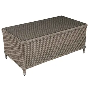 Dellonda Chester Rattan & Glass Outdoor Garden Balcony Table, 108x58cm, Brown