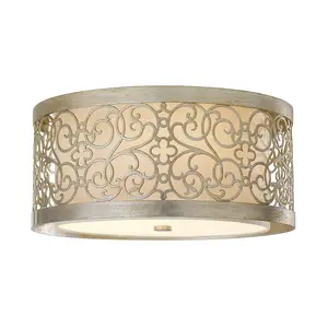 Elstead Arabesque 2 Light Flush Ceiling Light Silver Leaf, E27