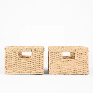 Storage Baskets Natural Rope Durable Foldable 2 Organiser Wicker Hamper, Natural