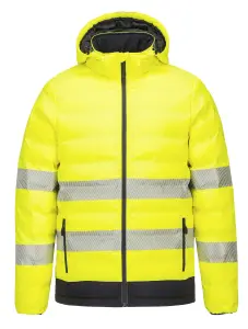 Portwest Heated Hi Viz Jacket Electric Tunnel Puffer Coat Yellow Hi Vis XXXL