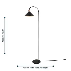 First Choice Lighting Matt Black With Brushed Copper Floor Light