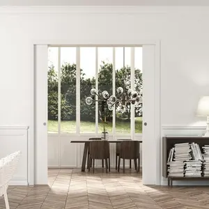 ECLISSE Double Sliding Pocket door kit  762+762x1981mm, Primed White Jambs 100mm Finished Wall Thickness, 2xHandle sets