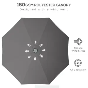 Outsunny Solar Patio Garden Parasol with Lights for Outdoor, Charcoal Grey