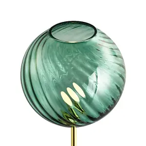 Designer Chic Floor Lamp with Brushed Gold Base and Emerald Green Glass Shade