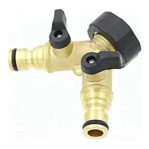 2 Way Brass Hose Splitter - Garden Hose Connector with Dual Water Taps Connector with Individual On/Off valves