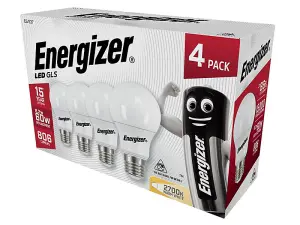 Energizer S14057 LED ES (E27) Opal GLS Non-Dimmable Bulb, Warm White 806 lm 8.2W (Pack 4) ENGS14057