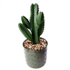 23cm Artificial Cactus with Green Ceramic Planter