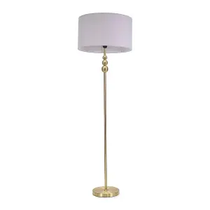 ValueLights Marissa Gold Stacked Ball Floor Lamp with Grey Drum Shade - LED Bulb Included