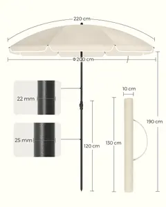 2 m Parasol Beach Umbrella UPF 50+ Sun Protection Octagonal Tilt Mechanism