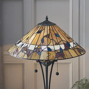 Luminosa Bernwood 2 Light Medium Table Lamp Dark Bronze, Tiffany Glass, E27