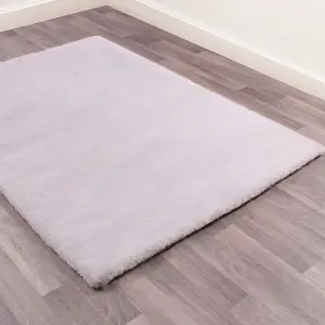 Silver Plain Shaggy Modern Easy to Clean Rug For Dining Room Bedroom And Living Room-60cm X 110cm