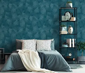 Luxurious Designer Japandi Fan Design Textured Vinyl Wallpaper with Metallic Highlights in Teal