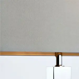 Rectangular Table Lamp Light Modern Chrome & Grey Shade Sleek Metal Sideboard