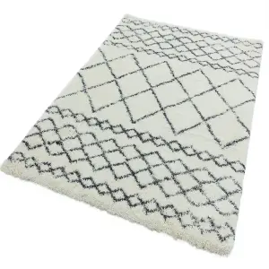 Shaggy Rug, Cream Grey Rug, Stain-Resistant Geometric Rug, Dining Room Luxurious Rug, Easy to Clean Rug-120cm X 170cm