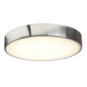 GoodHome Wapta Flush Brushed Metal & plastic Chrome effect Bathroom LED Ceiling light