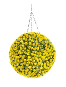 Best Artificial 38cm Yellow Rose hanging Basket Flower Topiary Ball - Suitable for Outdoor Use - Weather & Fade Resistant