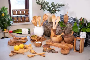 Olive Wood Natural Grained Rustic Kitchen Dining Handmade Set of 6 Coasters (Diam) 9cm