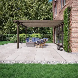 Wall Mounted Double Garden Pergola - Wood - L300 x W480 x H270 cm - Rustic Brown