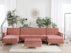 U-Shaped Sofa with Ottoman ABERDEEN Pink Velvet Symmetrical