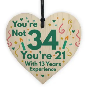 Red Ocean Funny Birthday Gifts For Women Novelty 34th Birthday Gift For Men Wooden Heart Sign Funny Birthday Card