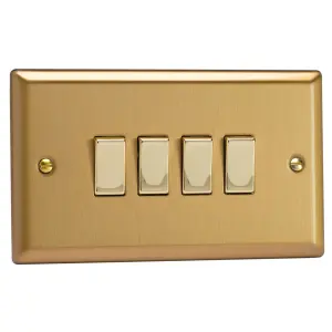 Varilight 4-Gang 10A 1- or 2-Way Rocker Switch (Twin Plate) Brushed Brass