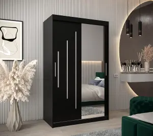 Sleek Black York II Sliding Door Wardrobe W1200mm H2000mm D620mm Mirrored Modern Storage Solution