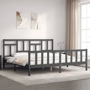 Berkfield Bed Frame with Headboard Grey 200x200 cm Solid Wood