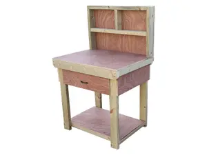 Wooden Eucalyptus hardwood top workbench, tool cabinet with drawer (V.1) (H-90cm, D-70cm, L-90cm) with back