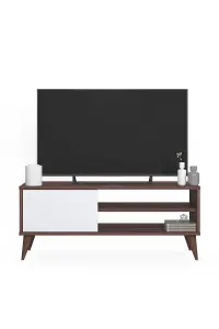 Vere TV Stand with 2 Shelves and 1 Cabinet, 110 x 30 x 45 cm Small TV Unit Table for TVs up to 42 inch, Walnut