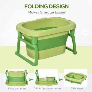 HOMCOM Foldable Baby Bathtub for Newborns Infants Toddlers w/ Stool - Green