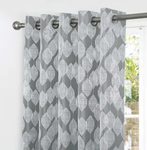 Home Curtains Halo Lined 45w x 48d" (114x122cm) Grey Eyelet Curtains (PAIR)