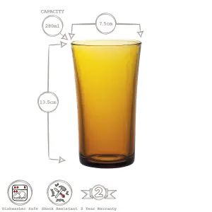 Duralex - Lys Highball Glasses - 280ml - Amber - Pack of 6