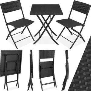 Tectake Garden Furniture Set Trevi - 2 Chairs, 1 Table, Bistro Set, Foldable - Black