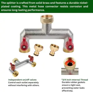 Brass 2-Way Garden Hose Tap Splitter with 2 Faucet Adapters and  PTFE Tape Durable three-quartz Outdoor Tap Connector with Valves