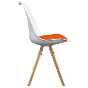 Soho White & Orange Plastic Dining Chair with Pyramid Light Wood Legs