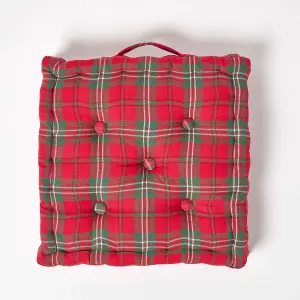 Homescapes Cotton Edward Tartan Floor Cushion, 40 x 40 cm