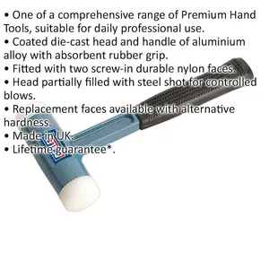 1.75lb Nylon Faced Dead Blow Hammer with Rubber Grip and Steel Shot for Precision Work